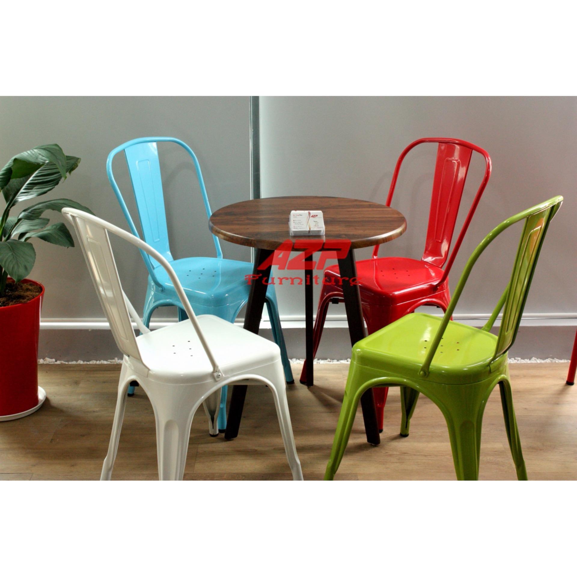 Bộ bàn ăn - bàn cafe tròn 60 cm và 4 ghế Tolix A (NP5 + TT06)