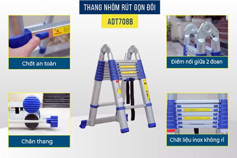 Thang nhôm chữ A rút gọn Advindeq ADT708B