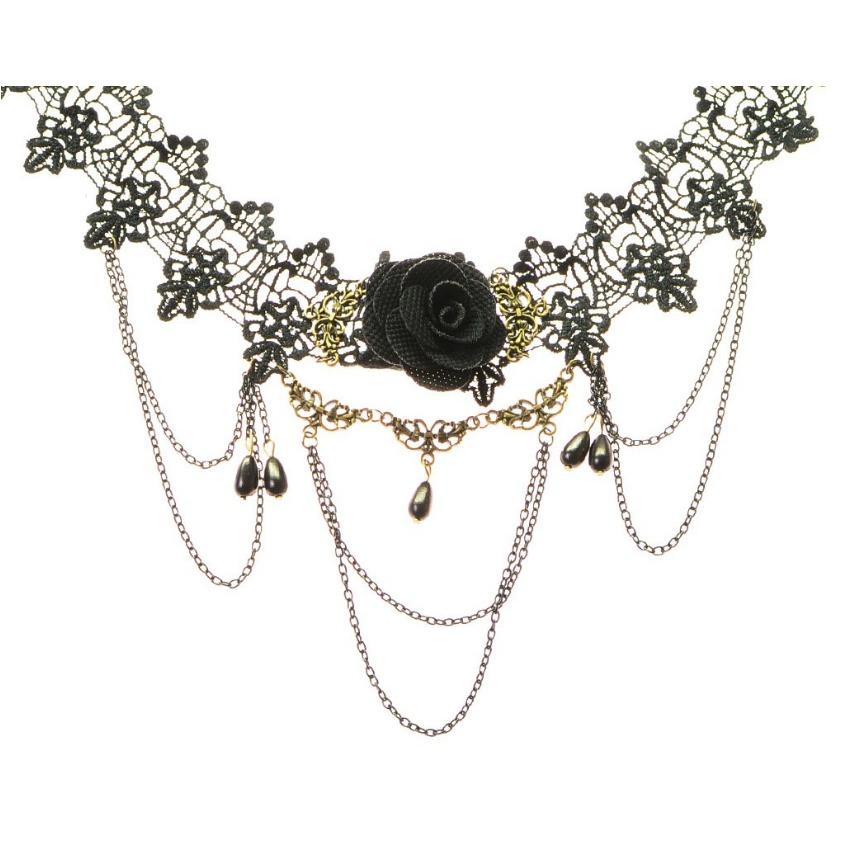 Vòng cổ choker dạ tiệc ren hoa hồng đen Sophia