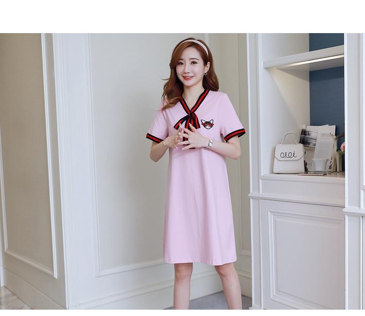 [HCM]Đầm bầu công sở cột nơ thêu mèo