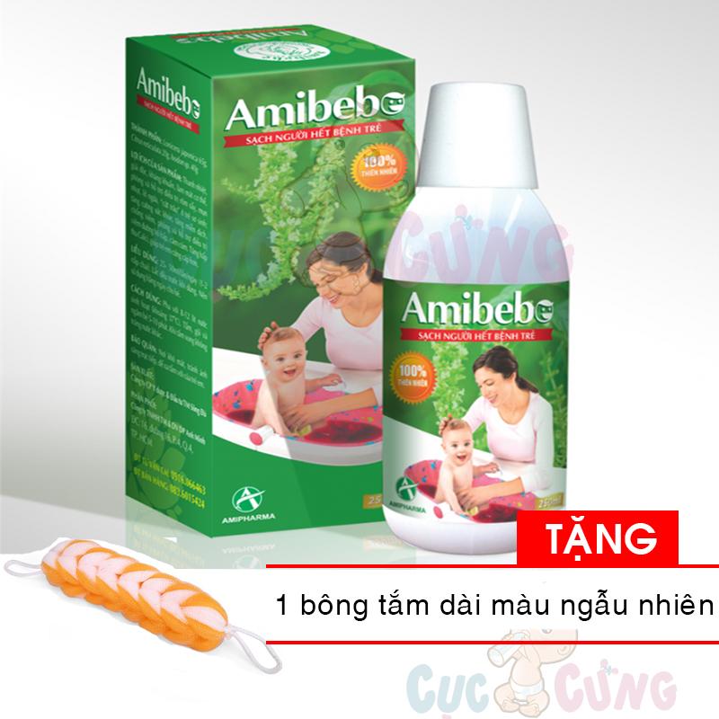 Nước tắm trẻ em Amibebe 250ml Tặng 1 bông tắm dạng dài màu ngẫu nhiên