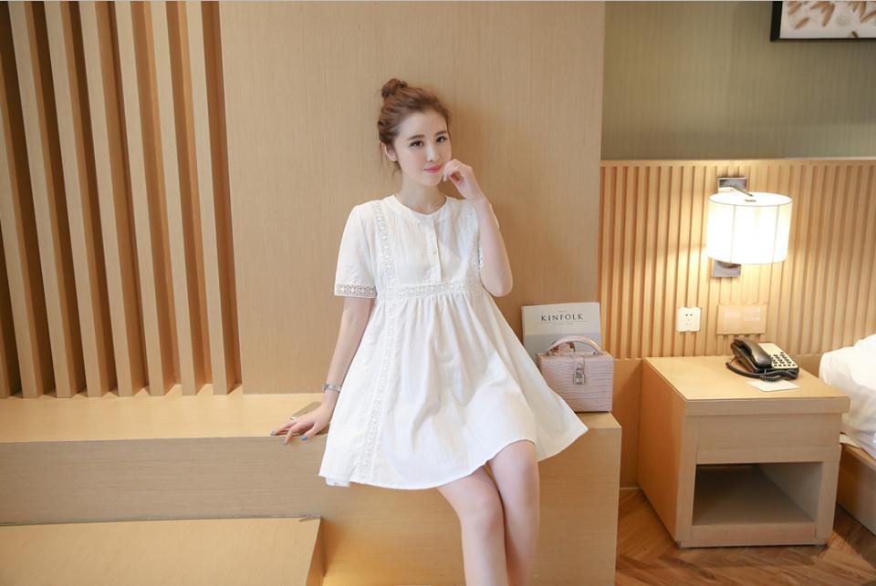 Váy Bầu Trắng Phối Ren MYC_1238