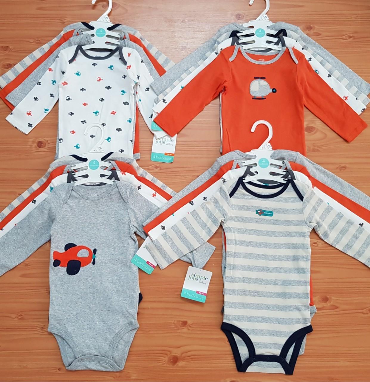 Set 4 bộ đồ liền thân bodysuit tay dài cho bé trai