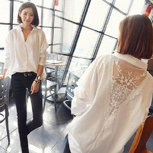 Hàng Nhập : ÁO SƠ MI PHỐI REN, PHOM RỘNG – AK 013