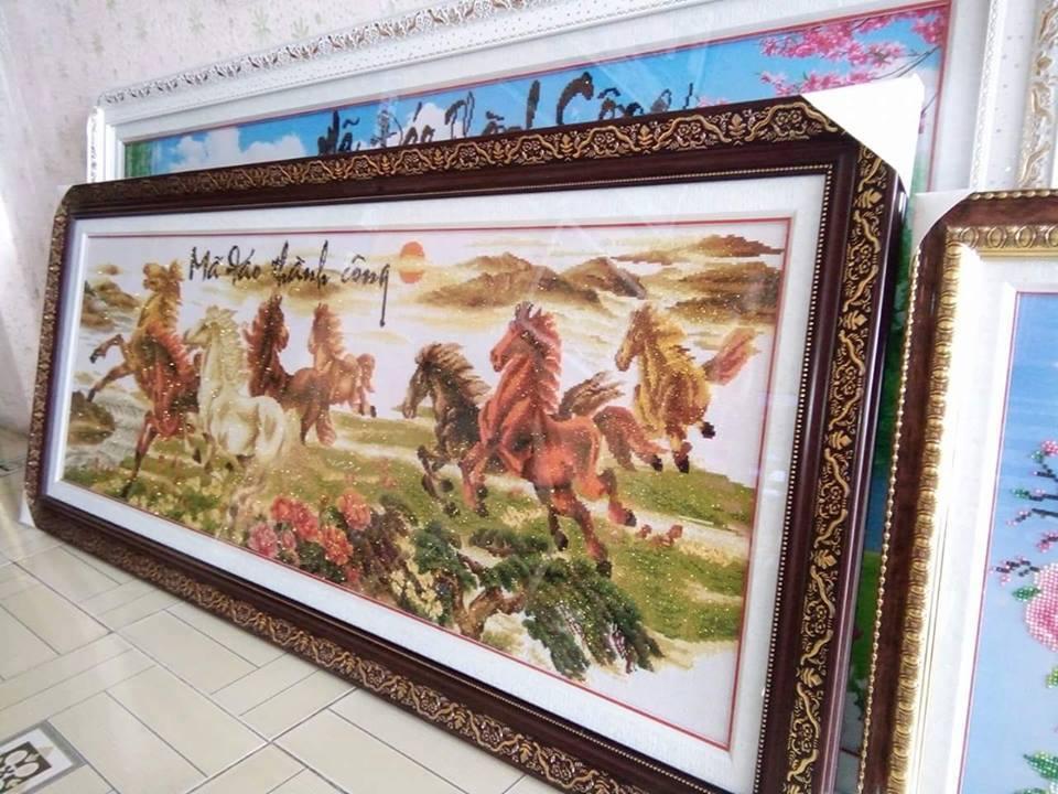 Tranh đã thêu Mã đáo thành công đã thành phẩm kích thước 150 x 55 cm chưa khung