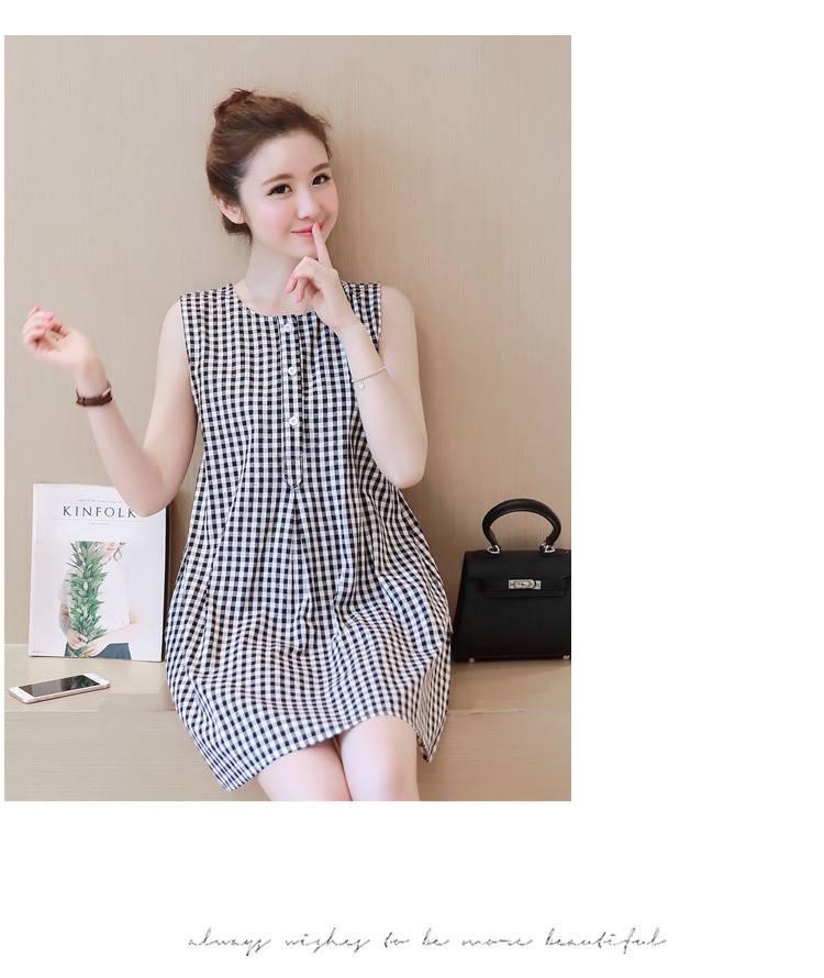 Váy Bầu Kẻ Caro Sát Nách _1244