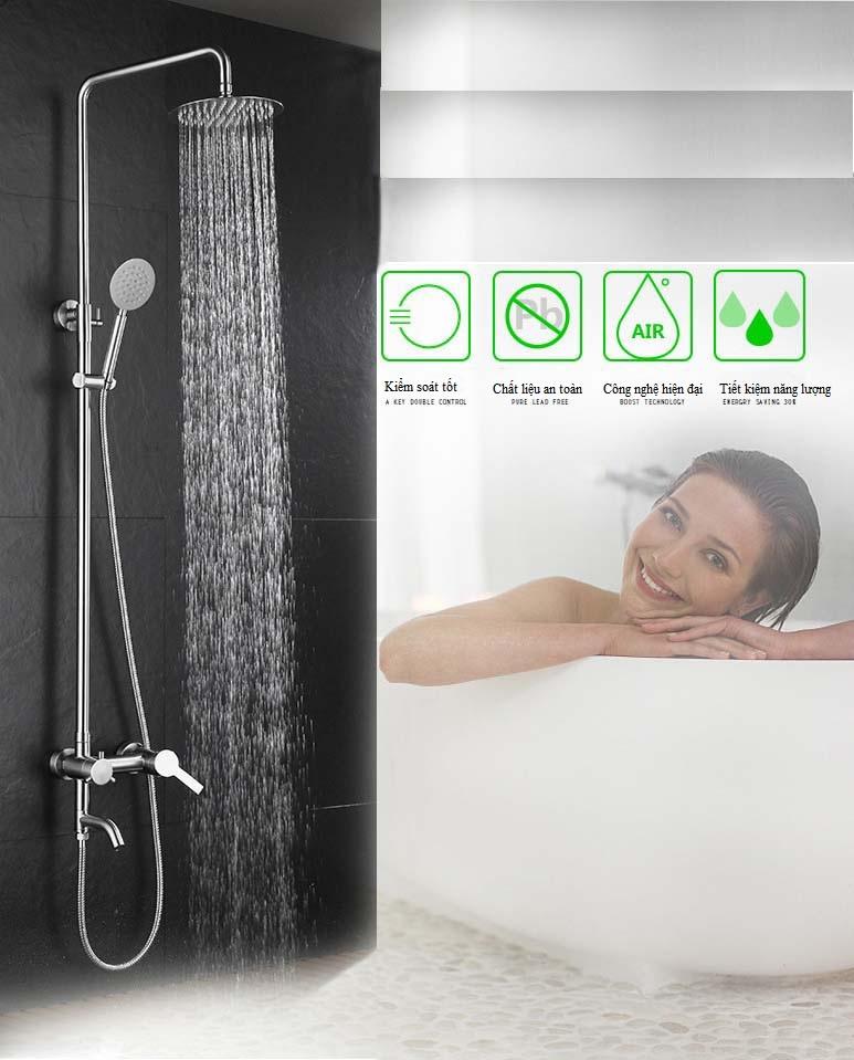 Bộ sen cây tắm đứng nóng lạnh chất liệu inox 304 THE ONE