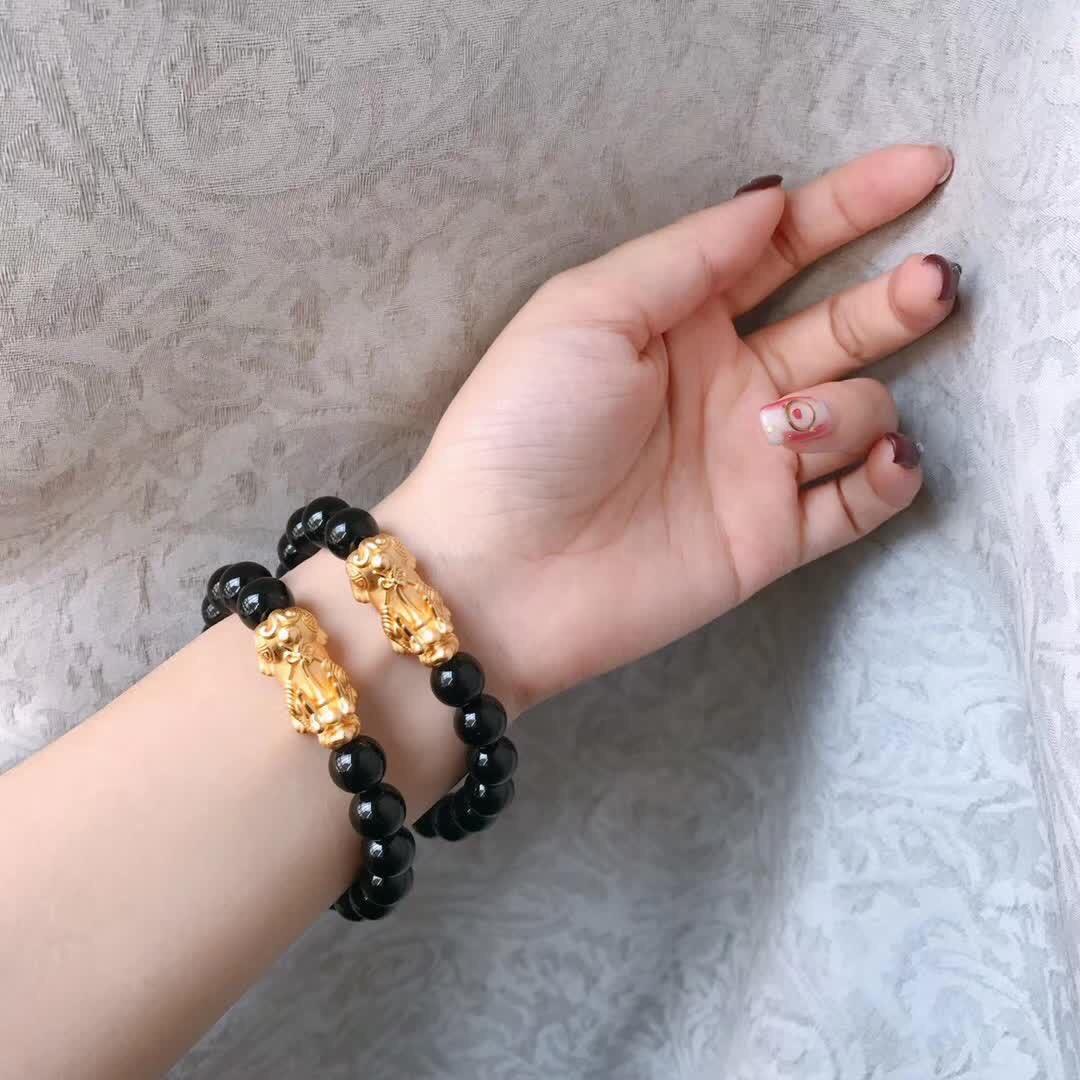 [HCM]Vòng đá tỳ hưu phong thủy VT176 (loại tốt màu đen tỳ hưu màu vàng)