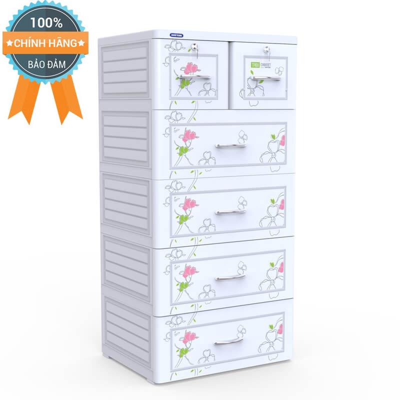 [HCM]Tủ nhựa Duy Tân TABI 5 tầng (trắng hoa hồng )