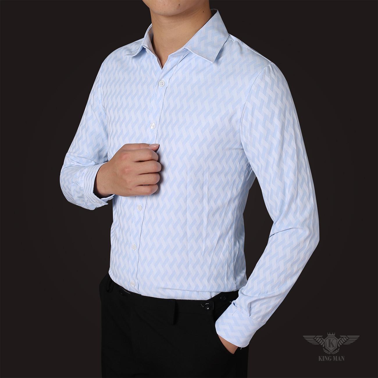 Sơ mi cao cấp sọc chéo xanh nhạt lịch lãm