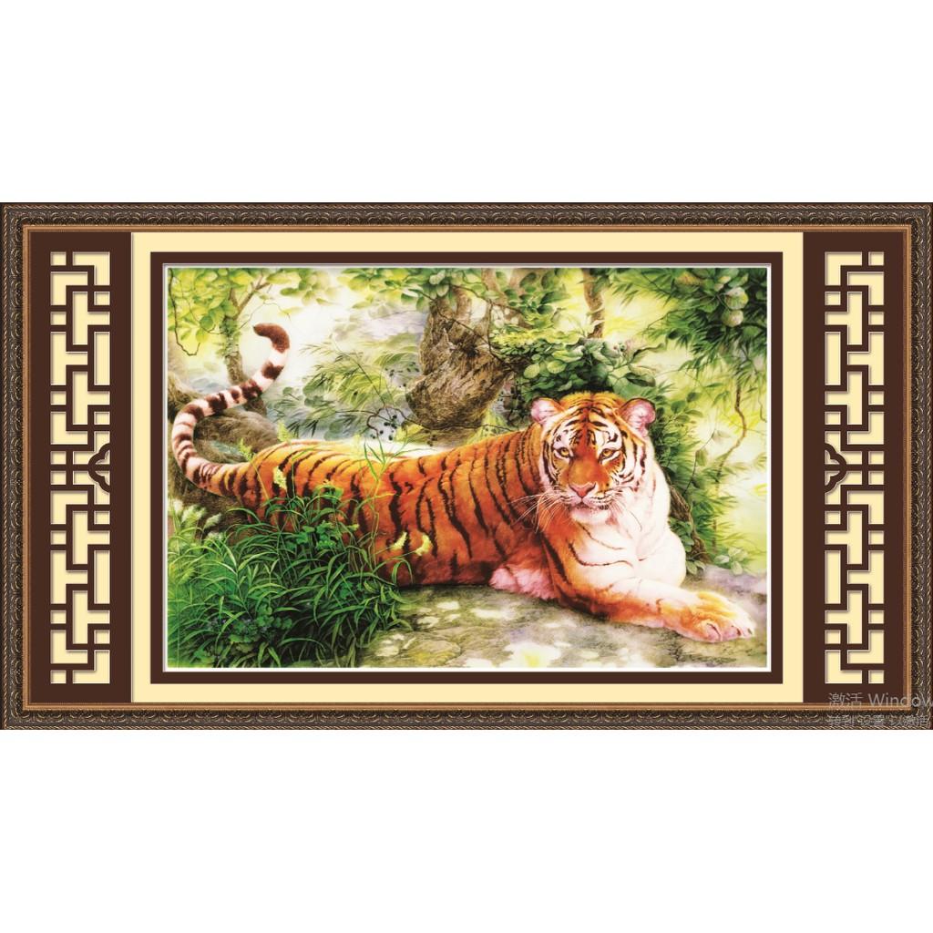 Tranh thêu hổ cọp mãnh hổ hùng phong 3d ailuo al53528