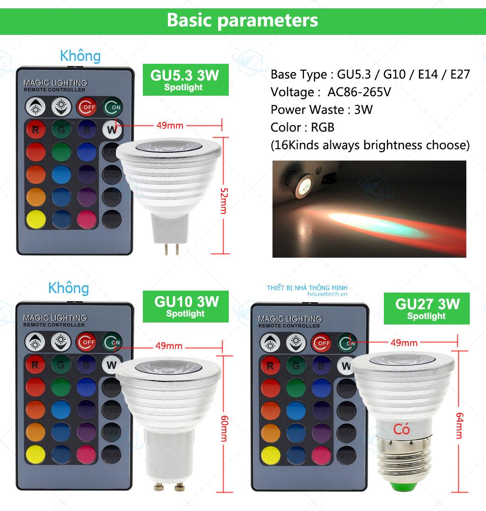 Đèn led đổi màu điều khiển từ xa 3WRGB