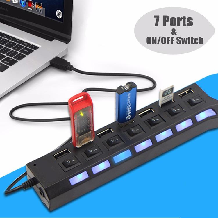 Hub chia cổng USB thành 7 cổng có công tắc đen