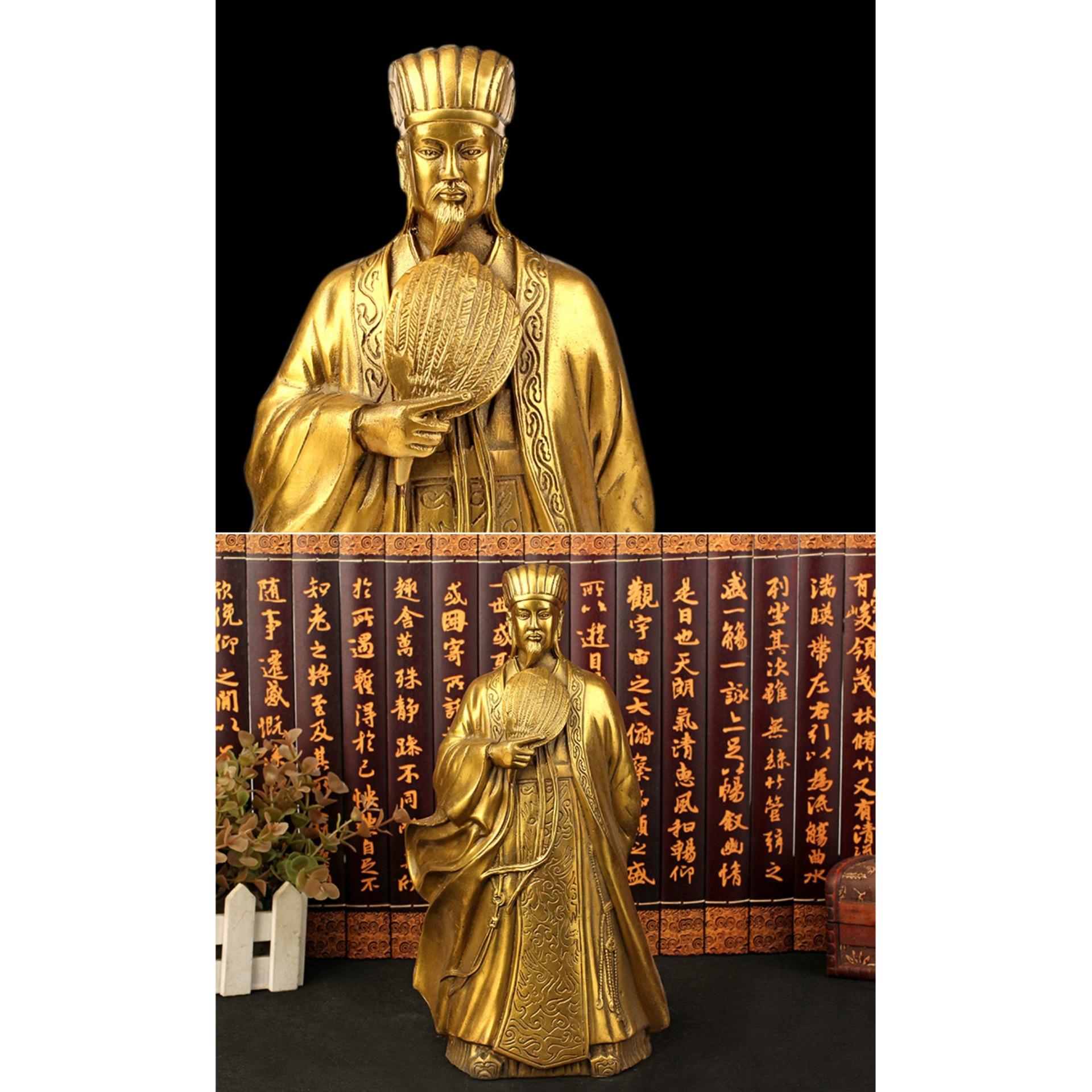 Tượng Khổng Minh (Gia Cát Lượng) - Chất liệu bằng đồng thau nặng 1600g cao 28cm phong thủy Hồng Thắng