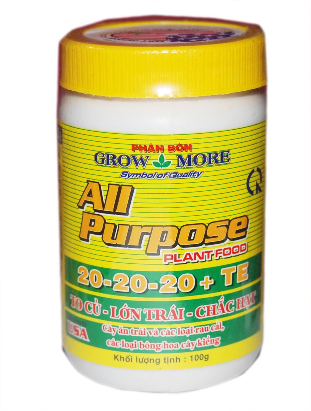 Phân bón NPK 20-20-20 TE Grow more (100 gram)