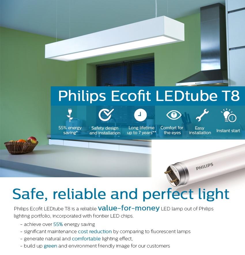 Bộ 10 Bóng đèn Philips LED Tube EcoFit Philips 16W 1M2 (Trắng, Vàng)