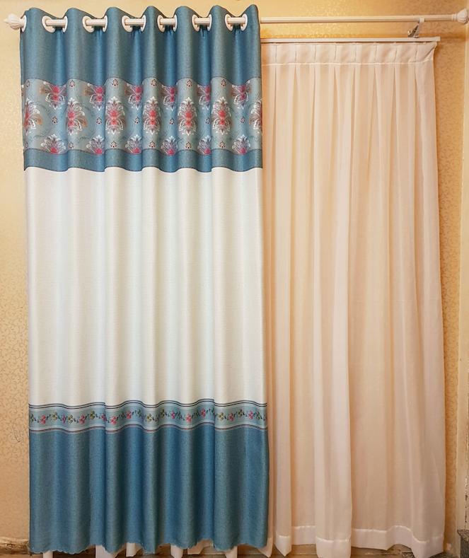 Rèm Cửa Chính may sẵn - 190x270 cm Hoàng Yên - Vải chống nắng họa tiết cách điệu - Kiểu khoen ore cao cấp R1-10