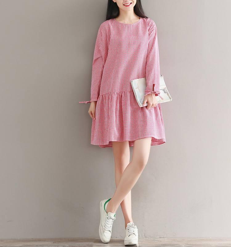 Váy Bầu Đuôi Cá Kẻ Caro Nhỏ Đỏ ĐB 1122