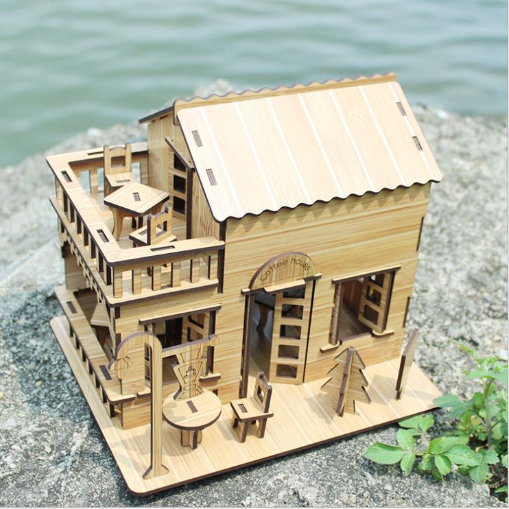 Đồ chơi lắp ráp gỗ 3D Mô hình Quán Café Coffe House - Tặng kèm đèn LED USB trang trí