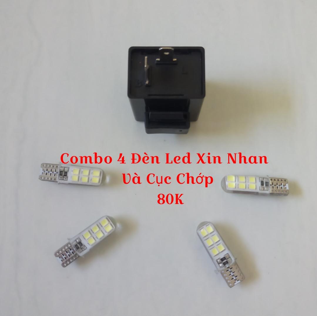 Bộ 4 Đèn Led Xin Nhan Chân T10 và Cục Chớp