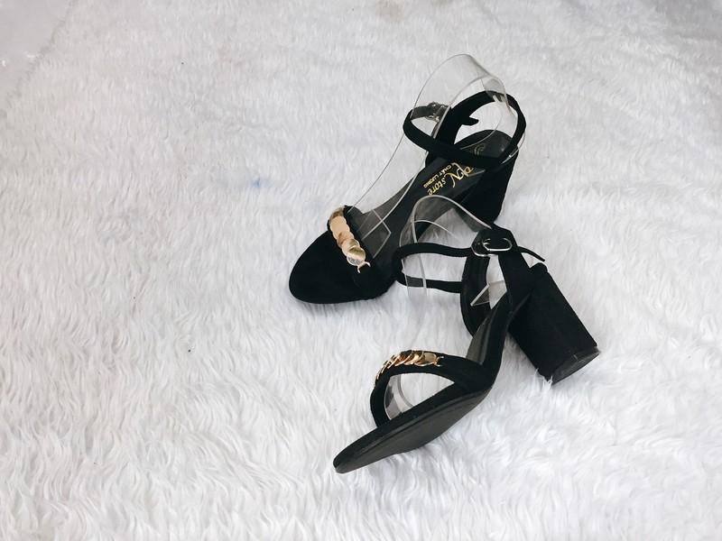 [HCM]Giày sandal gót vuông quai trang trí đá