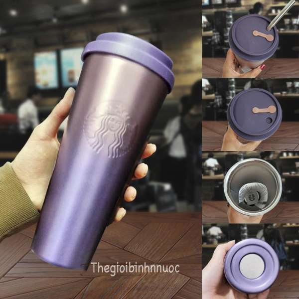 Ly Giữ Nhiệt Starbucks Tím Xanh Ombre Kèm Cọ B255