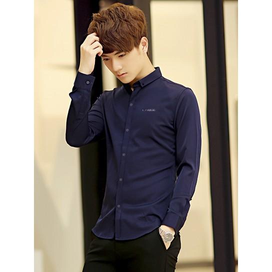 Áo sơ mi nam navi body nút bấm
