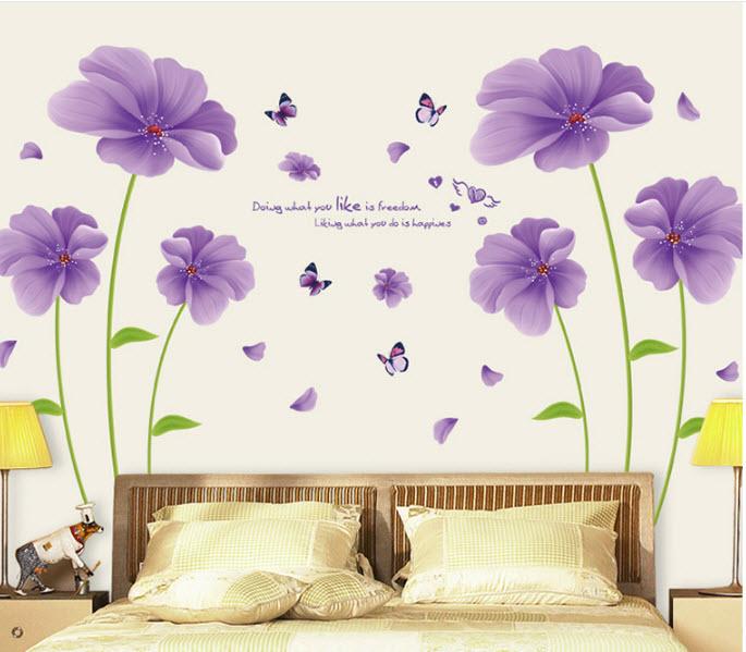 Decal dán tường đôi hoa 5 cánh tím