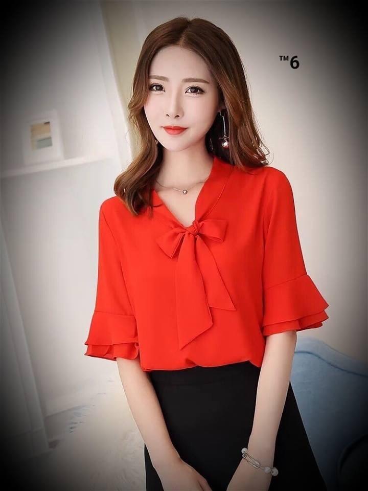Áo Sơ Mi Cổ Thắt Nơ Tay Loe Điệu Đà