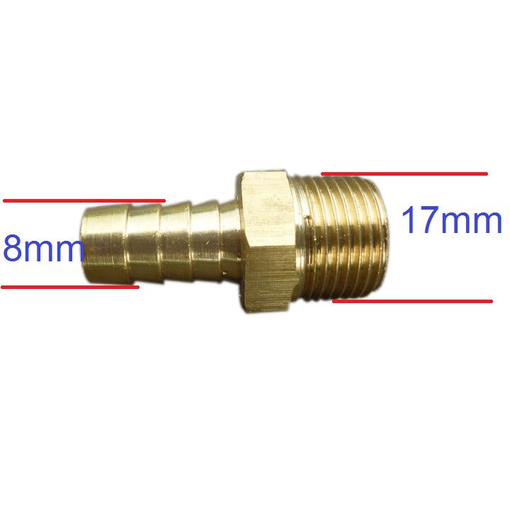 Nối co đuôi chuột ren ngoài 17mm, đầu ra nối ống 8mm