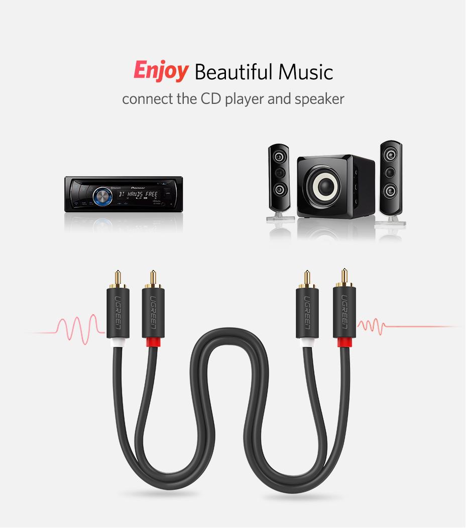 Dây AV 2 đầu RCA (dương) ra 2 dầu RCA (dương) Ugreen 1.5M