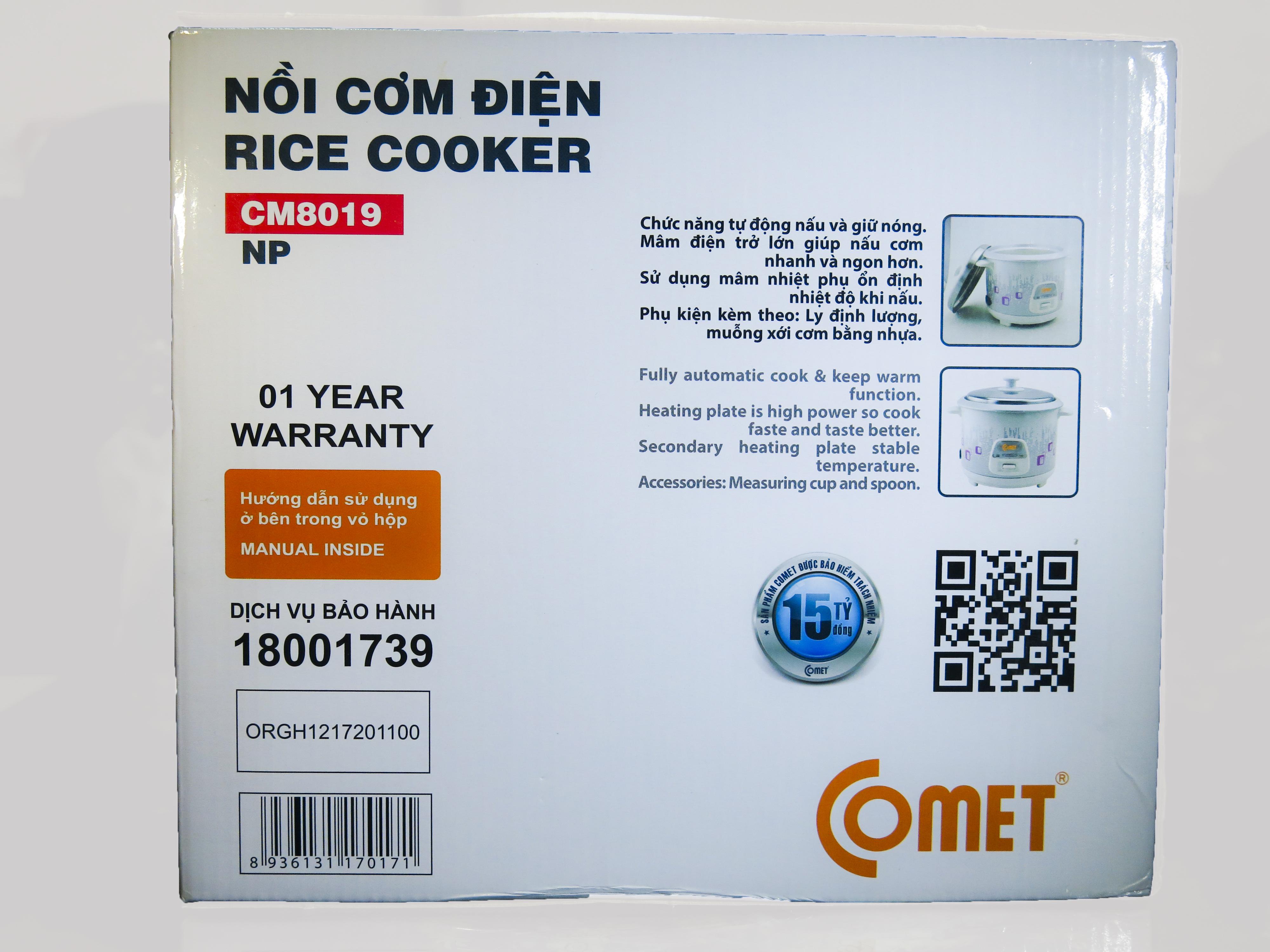 [HCM]Nồi cơm điện nắp rời Comet CM8019 18 Lít