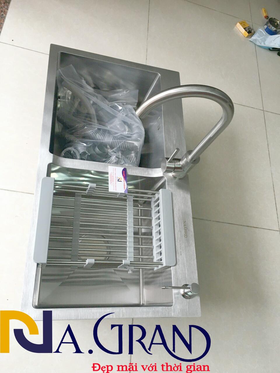 Chậu Rửa Chén Bát INOX 304 Cao Cấp N5 NA.GRAND Tặng Rổ Đa Năng và Bộ Xả Chậu