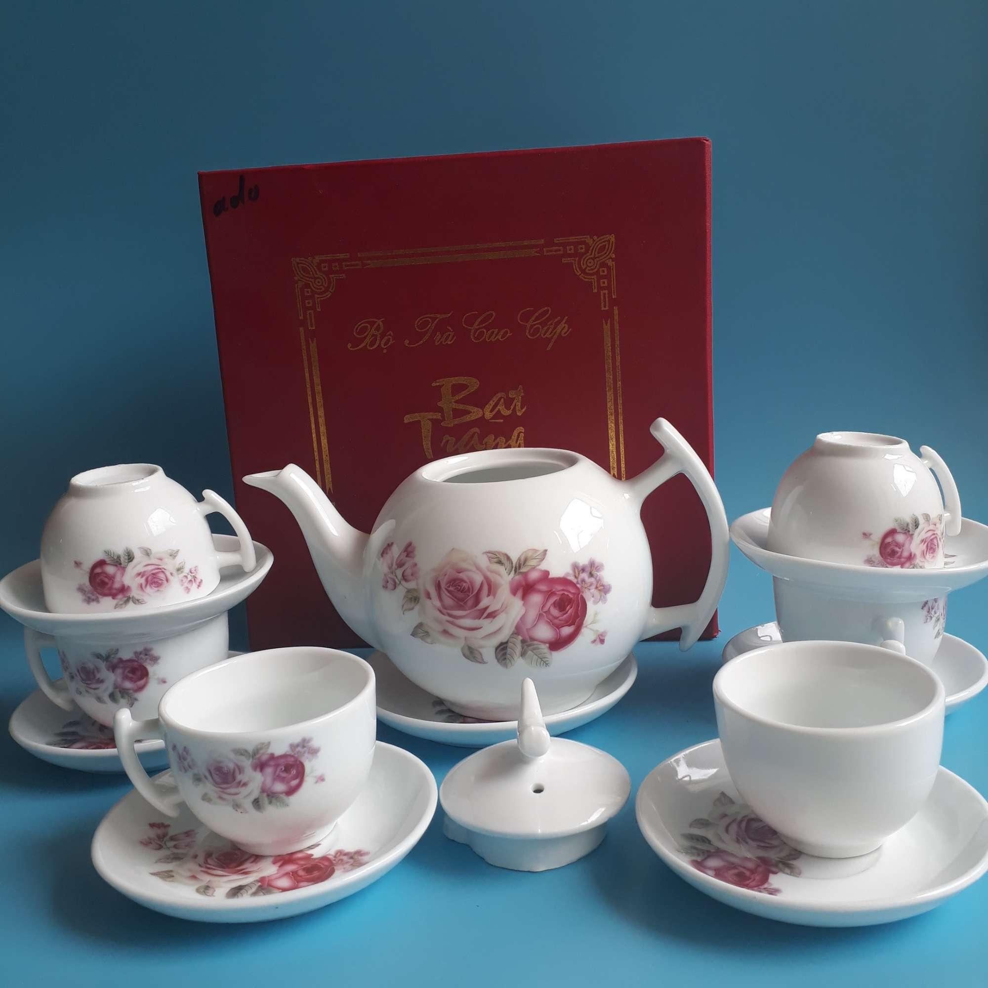 Bộ ấm chén uống trà Bát Tràng ( trắng)