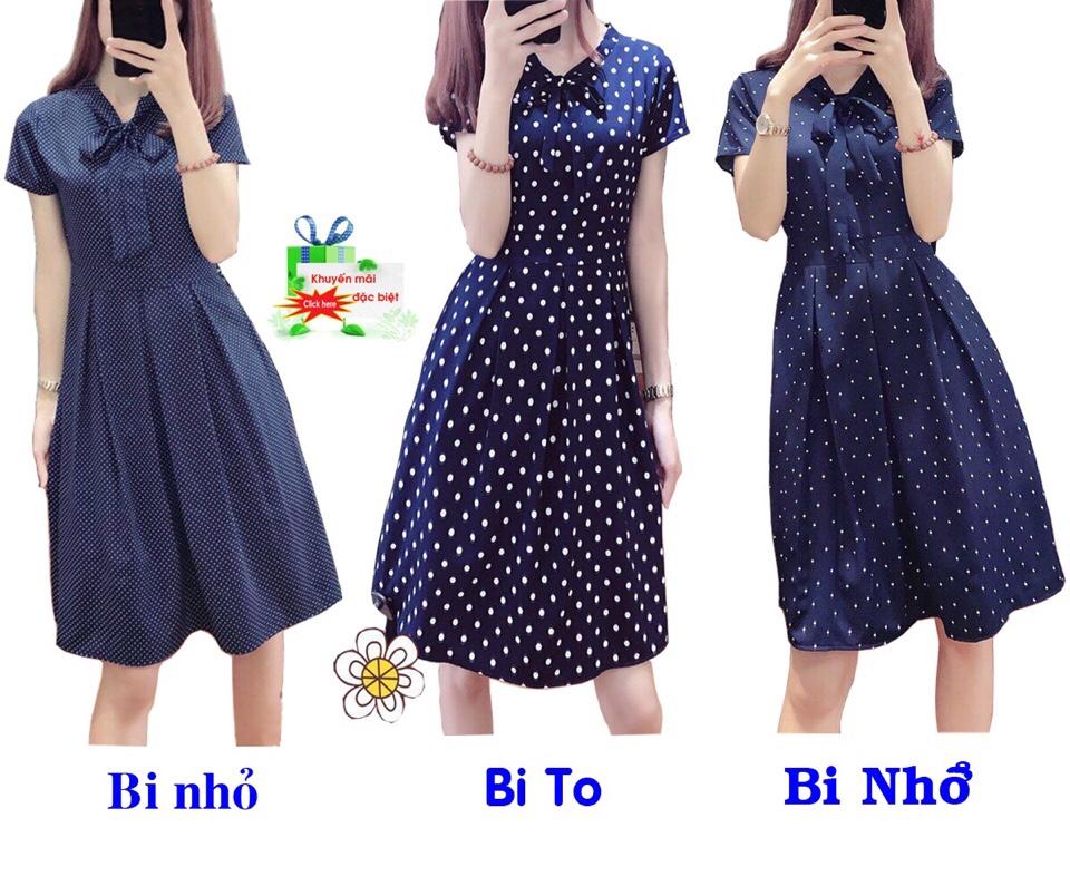 Đầm xòe cổ nơ chấm bi CC27 cao cấp