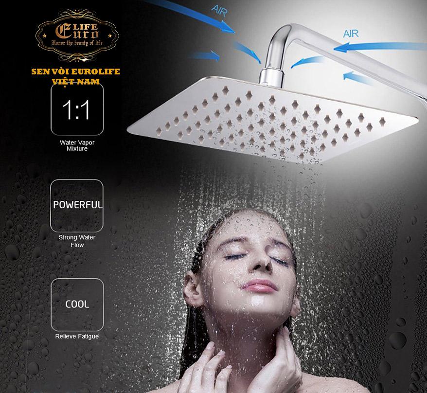 Đài sen tắm Inox SUS 304 Eurolife vuông EL-DSV20 (Trắng vàng)