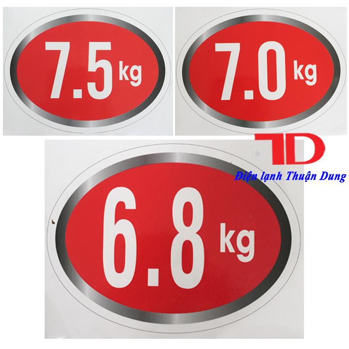 Tem kg dán máy giặt loại 8.5kg, tem decan dán số kg máy giặt sẵn keo tự dính