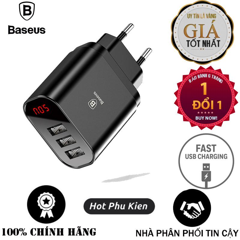 [HCM]Củ cốc sạc nhanh Baseus Mirror Travel trang bị chip IC điều chỉnh dòng điện 3 cổng sạc USB (Đầu tròn) - Phân phối HotPhuKien KGG