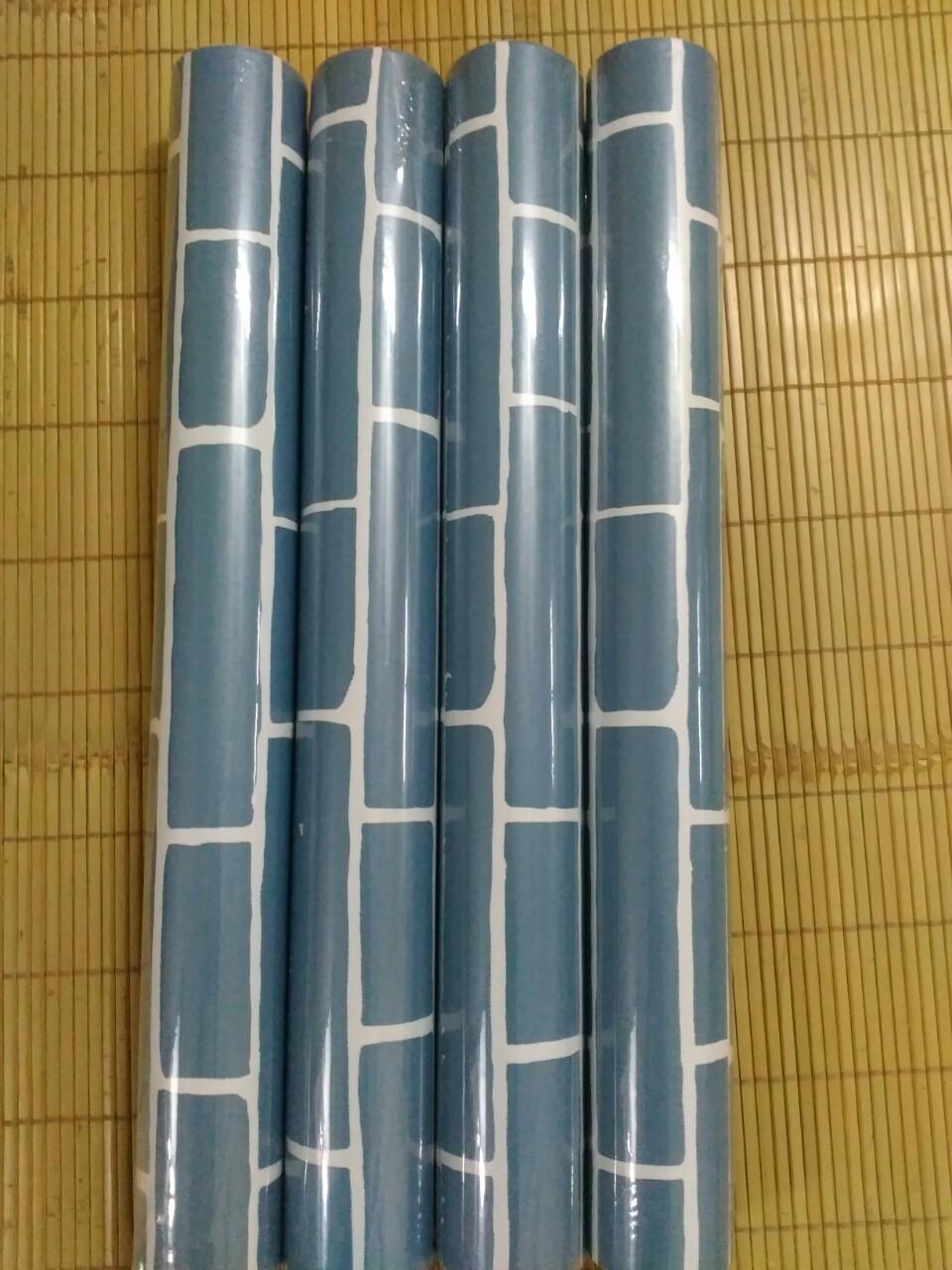 Giấy dán tường Giả gạch màu xanh ( cuộn dài 10m khổ rộng 45cm, giấy có keo sẵn)