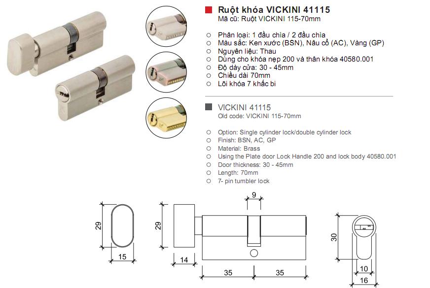 [HCM]Ruột khóa VICKINI 41115 -70mm  trắng