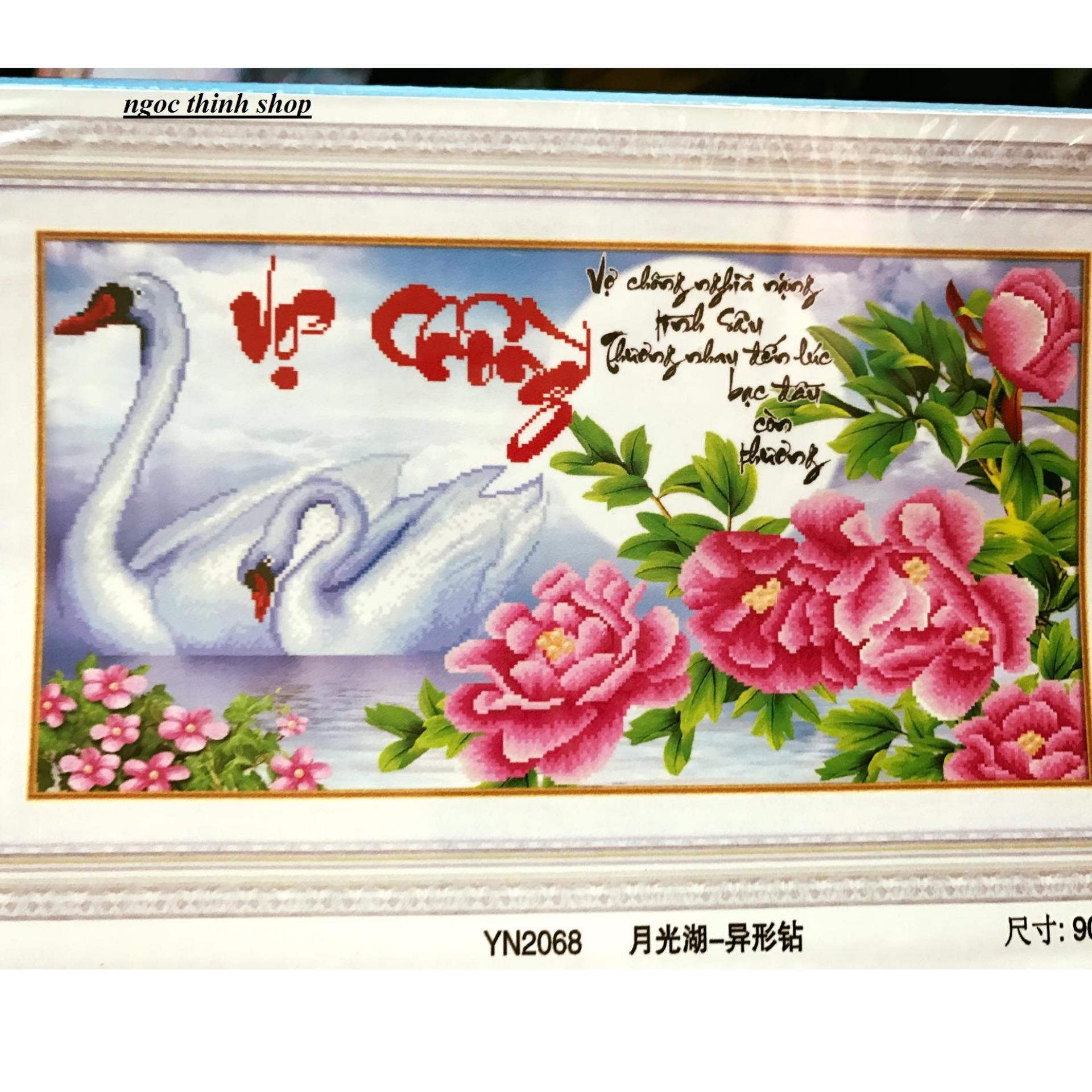 Tranh đính đá đồng hồ vợ chồng Kt:72x45cm Ngọc Thịnh