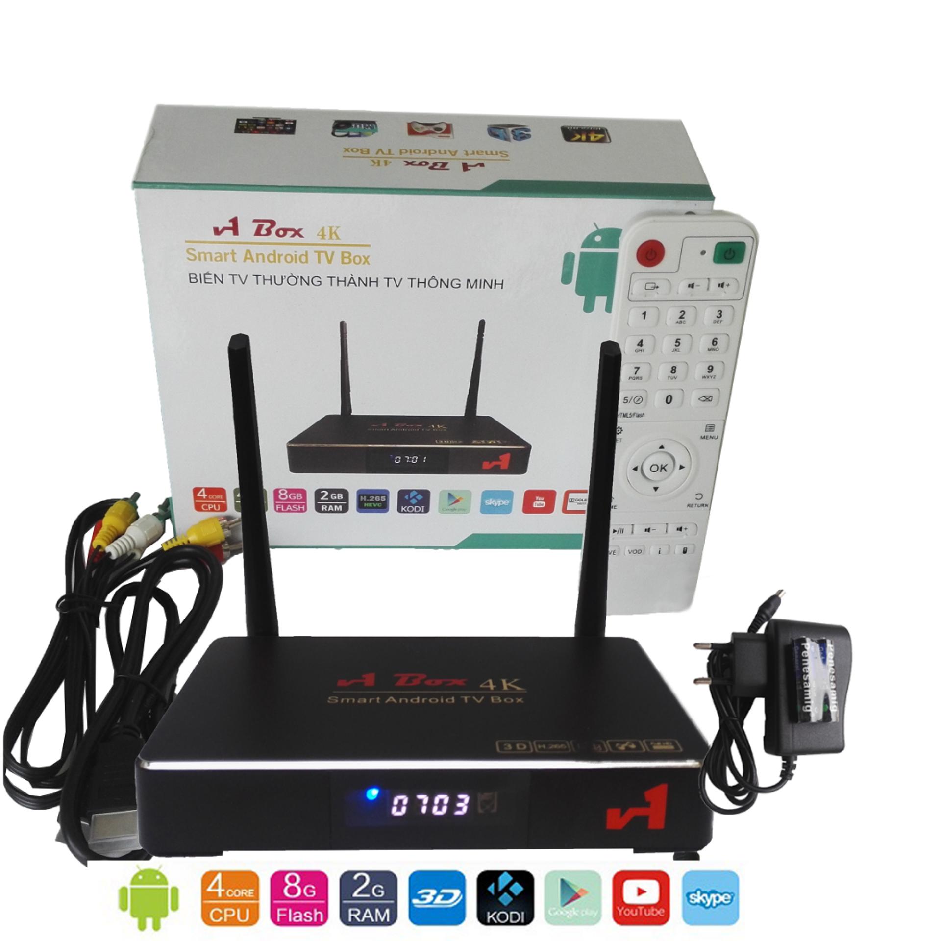 Android Tivi Box V1 4K Ultra HD RAM 2GB kết nối Bluetooth