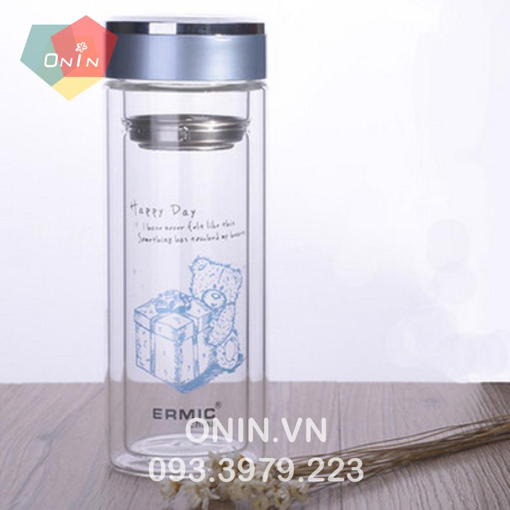 Bình nước thủy tinh 2 lớp có hoa văn - 305ml