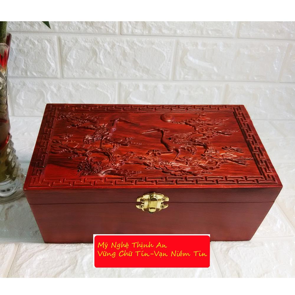 [HCM]Hộp đựng trang sức gỗ hương quý hiếm mặt trạm tích chim hạc du xuân HCH22