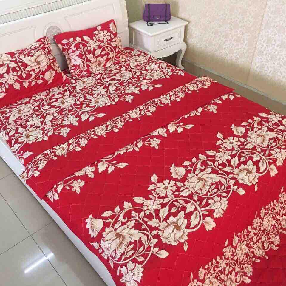 TRỌN BỘ CHĂN GA GỐI COMBO 5 MÓN - HOA DÂY ĐỎ drap giường, ga giường, ra giường, drap trải giường,ga trải giường, drap trải giường đẹp ga trải giường cưới, bộ ga trải nệm mát, ga giường cưới spa
