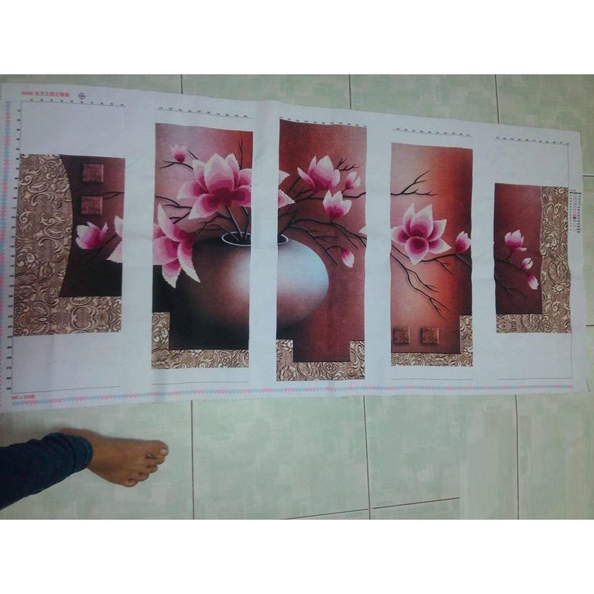 Tranh thêu chữ thập hoa ghép 5 bức A698