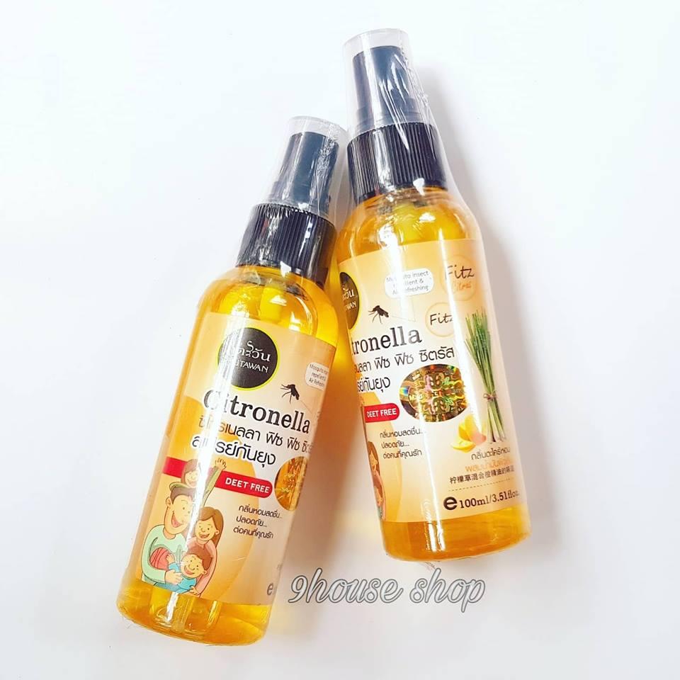 (Sả & Cam) 01 chai Xịt chống muỗi Citronella Phutawan Thái Lan 100ml