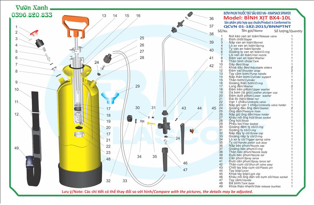 Bình phun xịt tưới 10 lít Bình Minh chắc bền