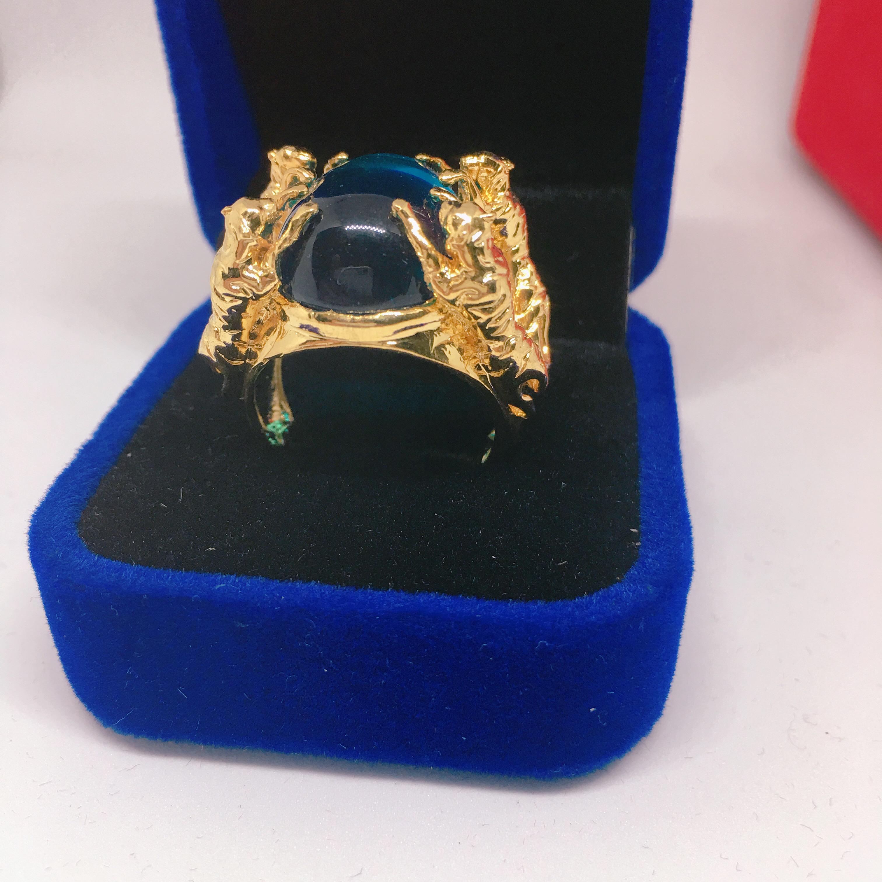 Trang sức thời trang cao cấp Nhẫn phong thủy Nhẫn nam đính đá mạ vàng cao cấp, may mắn ( xanh dương)