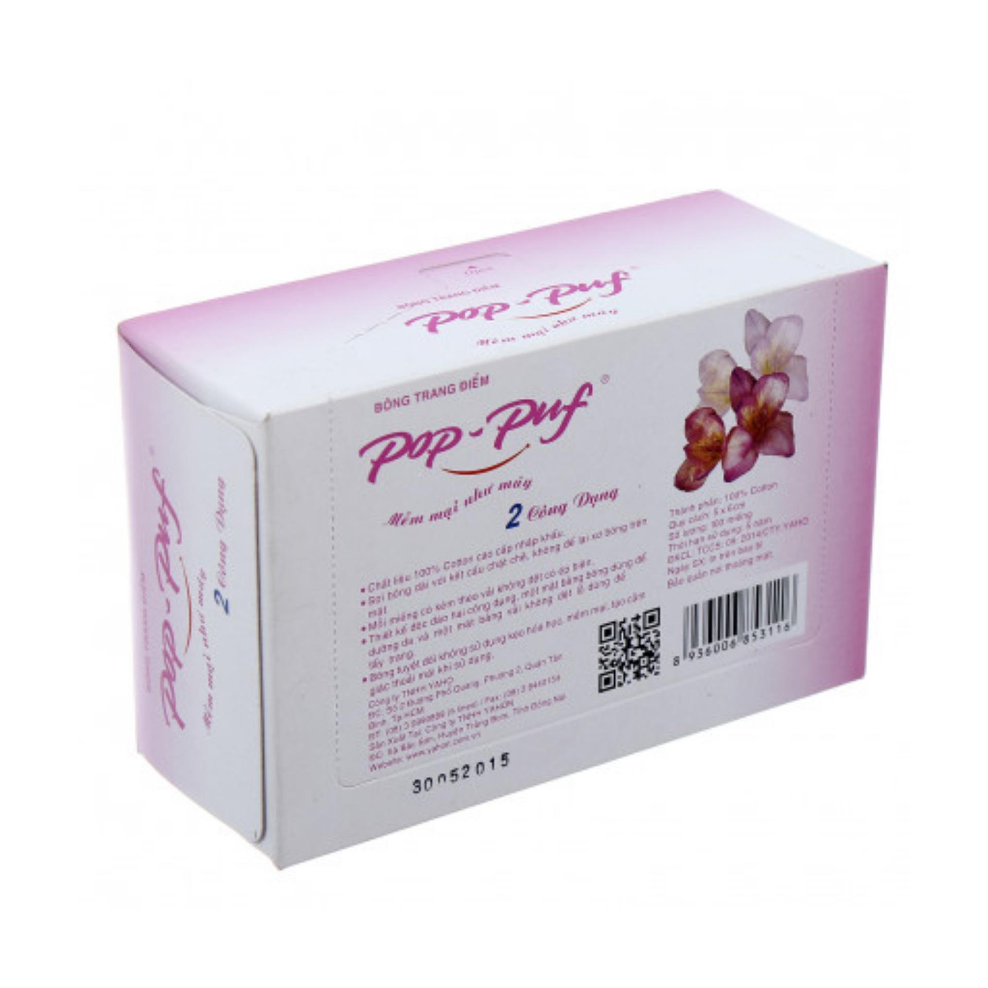 Bông tẩy trang Pop-Puf 2 Công Dụng ( Trang điểm + tẩy trang) 100 Miếng hộp